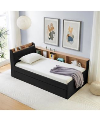  Twin Velvet Daybed with Storage, Trundle & LED, Black