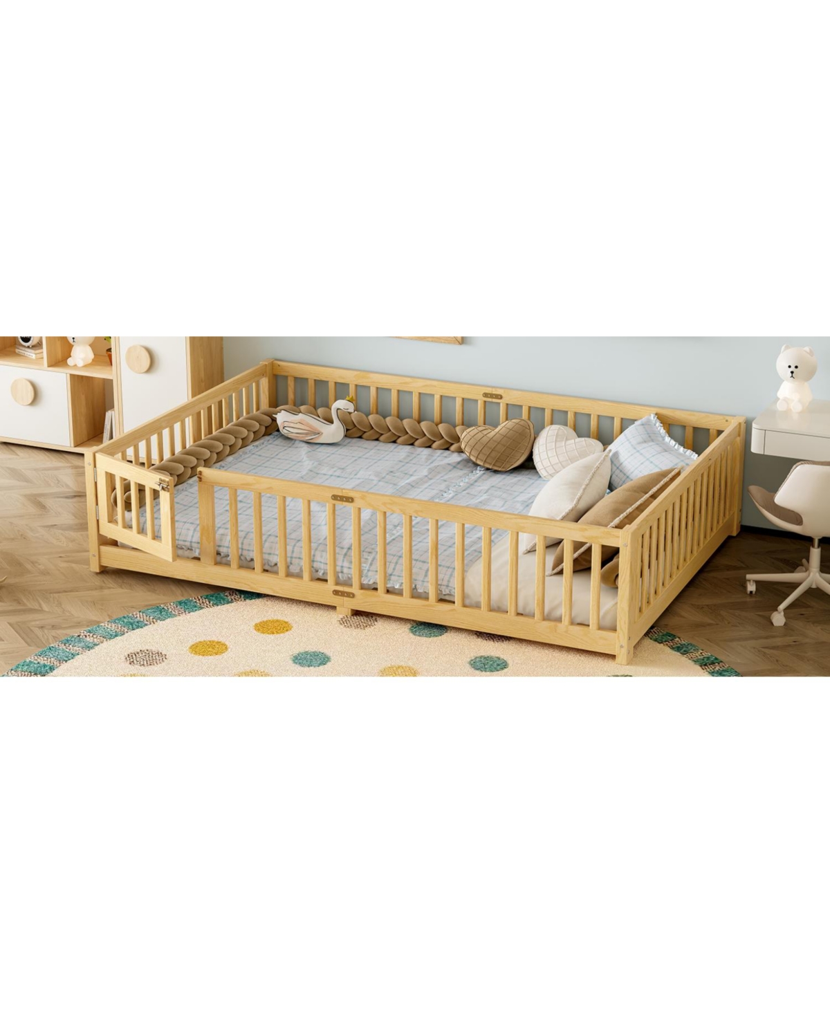 Streamdale Furniture Queen Floor Bed with Guardrails & Door