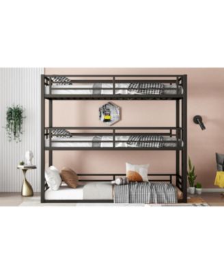 Triple Twin XL Metal Bunk Bed with Guardrails