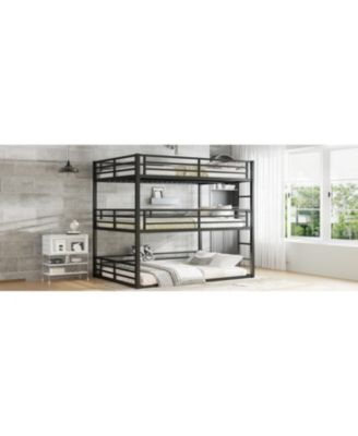 Queen Triple Bunk Bed, Metal, Heavy-Duty, Black