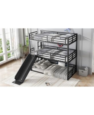  Triple Bunk Bed with Slide, Metal, Heavy-Duty, Black