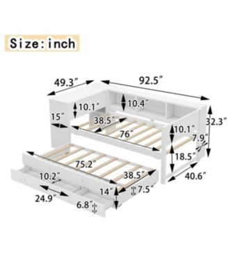 Twin Daybed with Trundle, Storage, Shelves & Desk