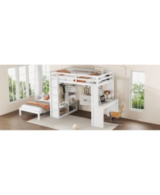 Bunk Bed with Desk & Shelves, Converts to Loft Bed