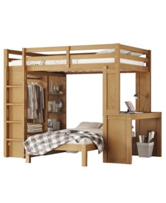 Full XL/Full Bunk Bed with Desk, Shelves & Wardrobe