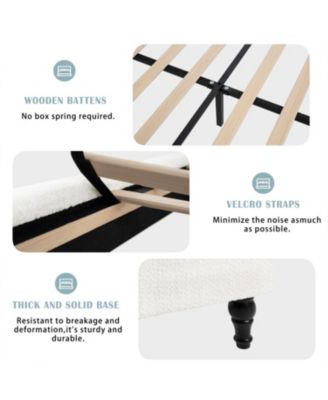King Size Bed Frame, Boucle Upholstered Headboard, Wood Feet
