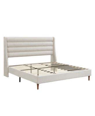 King Upholstered Platform Bed with Wave Headboard, Chenille Fabric