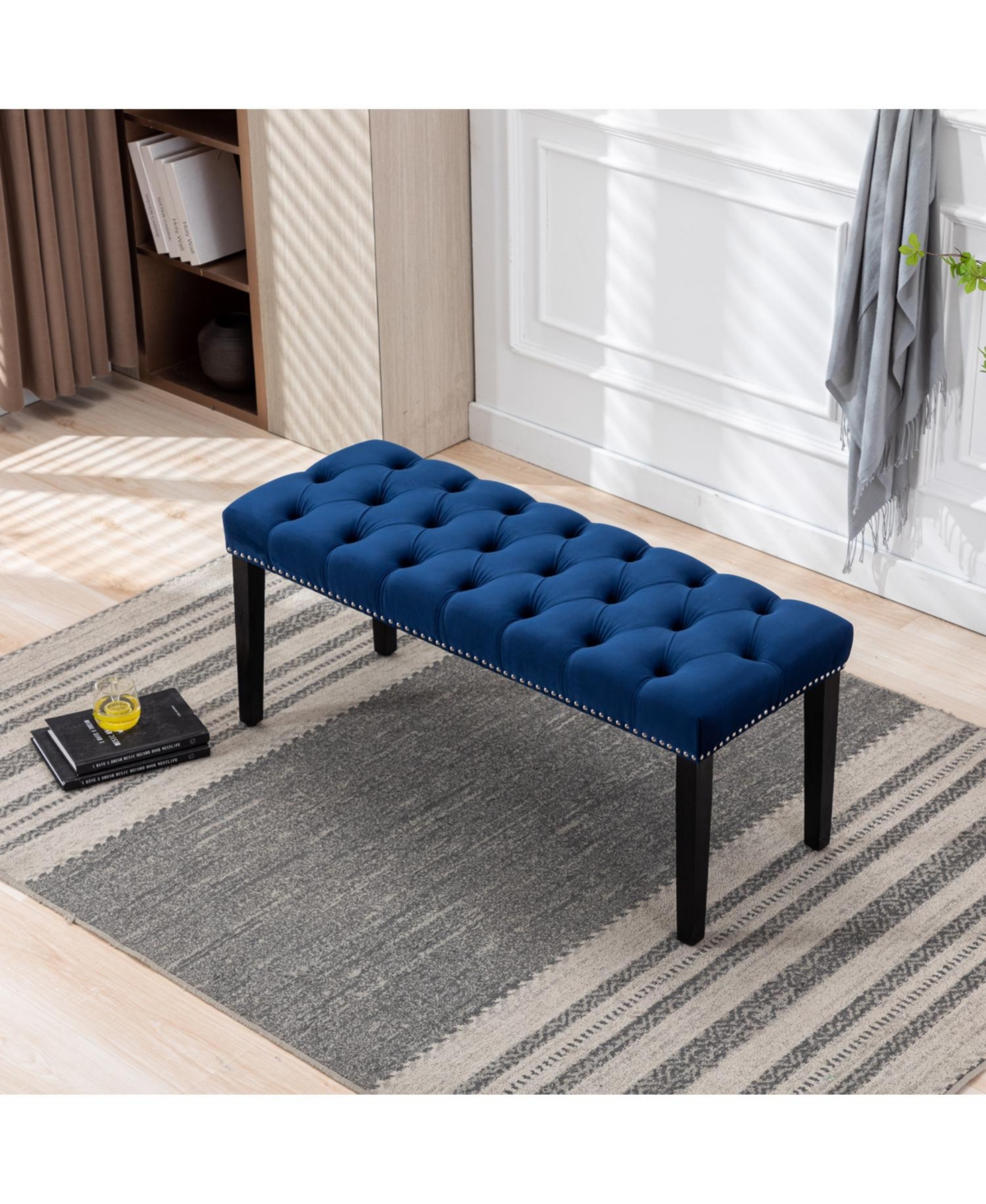 Streamdale Furniture Tufted Velvet Bench Ottoman - Blue