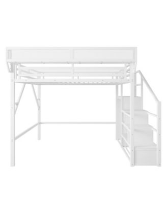  Queen Loft Bed with Stairs, Metal, Storage, Wardrobe
