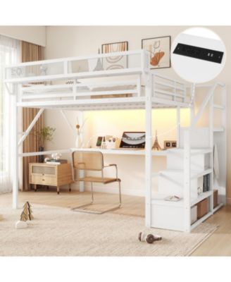 Streamdale Queen Loft Bed with Desk, Stairs, Light & Charging Station