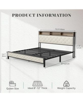 King Upholstered Platform Bed Frame with Charging Station