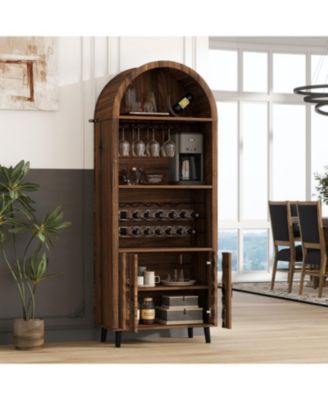 Streamdale 71" Farmhouse Arched Bar Cabinet- Wine Rack & Glass Holder