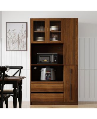 70.87" Kitchen Pantry Cabinet w/ Pull-Out Shelves, Drawers & Glass Door