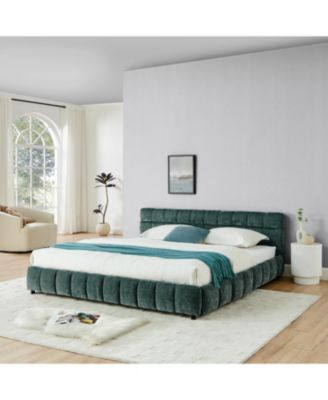  King Upholstered Bed Frame, Chenille Fabric, Headboard, Storage Drawer - Green