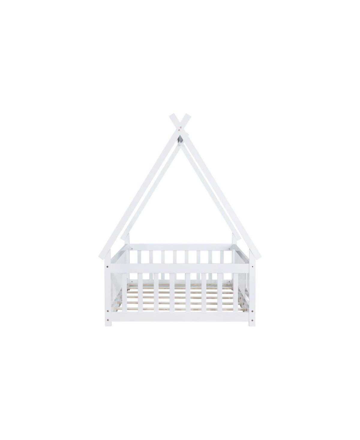 Streamdale Furniture Twin Tent-shaped Floor Bed,Teepee Bed with Guardrails,Slats and Door