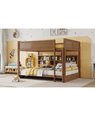 Queen Over Queen Bunk Bed with Storage, Ladder & Charging