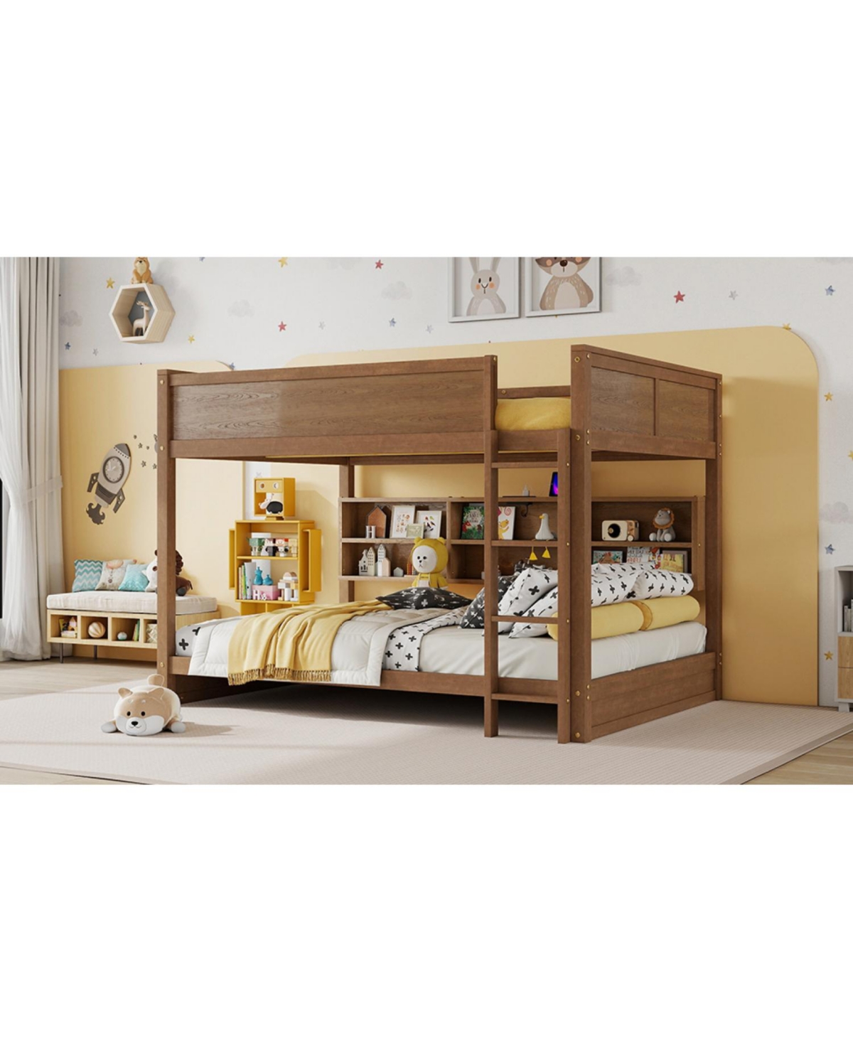 Streamdale Furniture Queen Over Queen Bunk Bed with Storage, Ladder & Charging