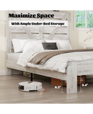 King White Wood Platform Bed Frame, Noise Free, Easy Assembly, Under Bed Storage