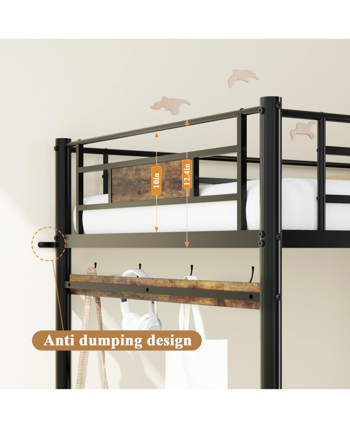 Streamdale Furniture Twin Loft Bed Frame with Storage - Easy Assembly, Secure Metal Slats