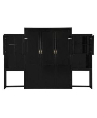  Queen Size Murphy Bed with Desk Vanity and Cabinets Espresso