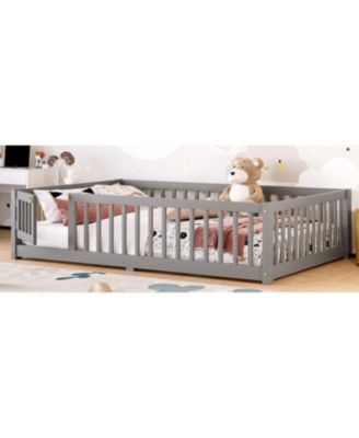  Full Size Floor Bed with Guardrails and Door for Kids Gray