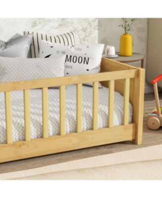 Twin Floor Platform Bed w/ Book Rack Natural