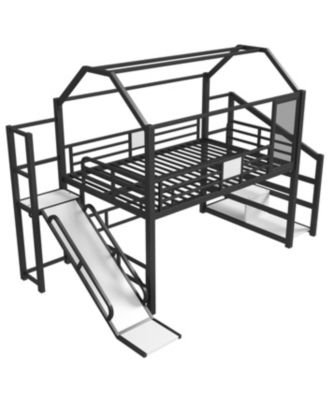  Full House Loft Bed with Slide, Stairs, Storage, Black