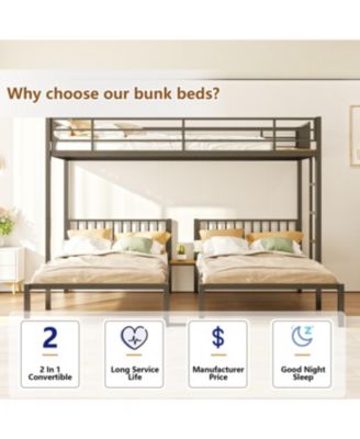 Triple Metal Bunk Bed for Kids - Black, Noise Reduced, Separates into 3 Twin Beds