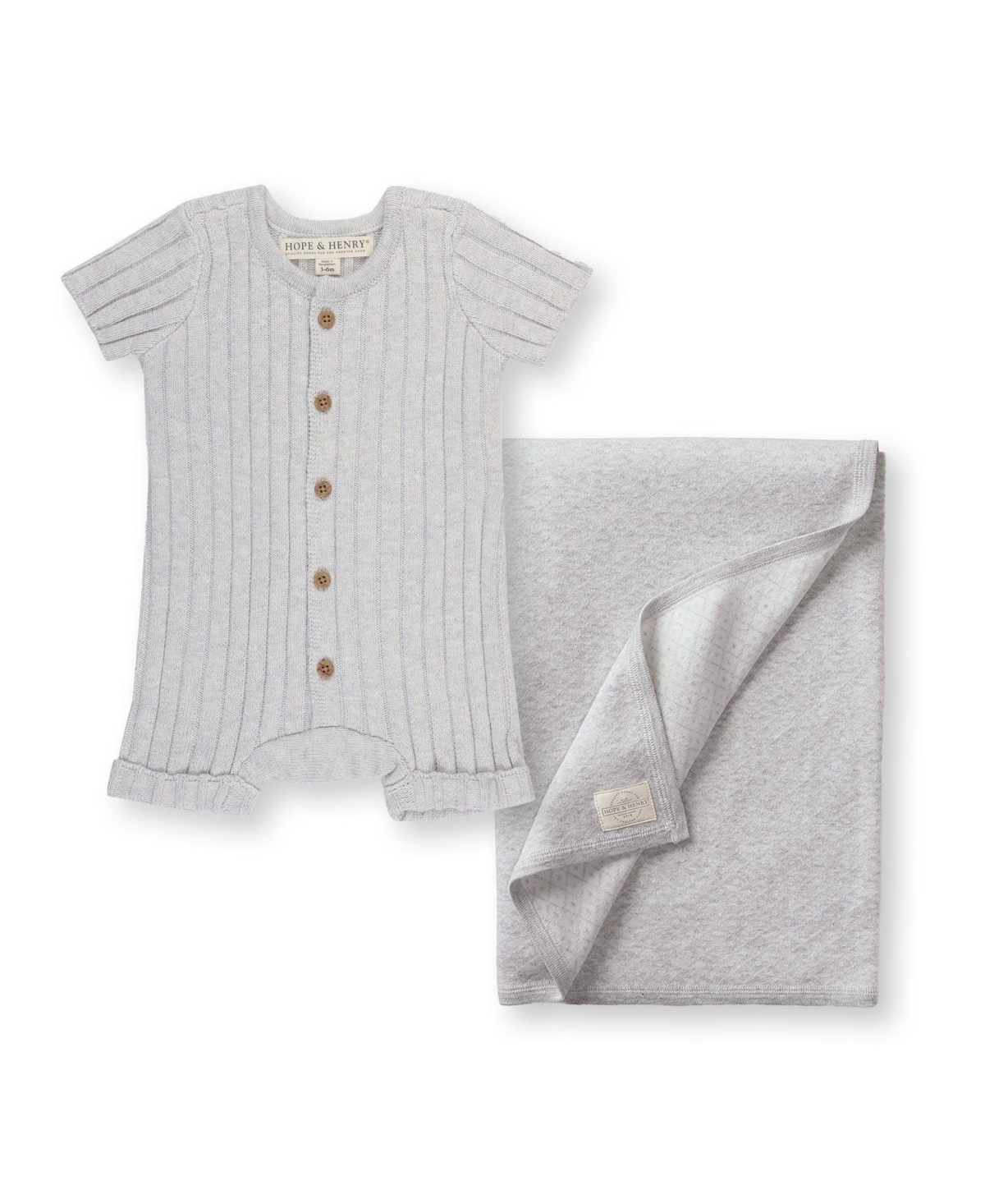 Hope & Henry Baby Girls Shortie Romper Jacquard Blanket Gift Set