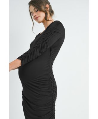 Maternity Bodycon Scoop Neck Side Ruched Dress