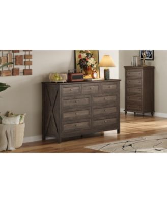  Rustic Wood 9-Drawer Dresser - Brown