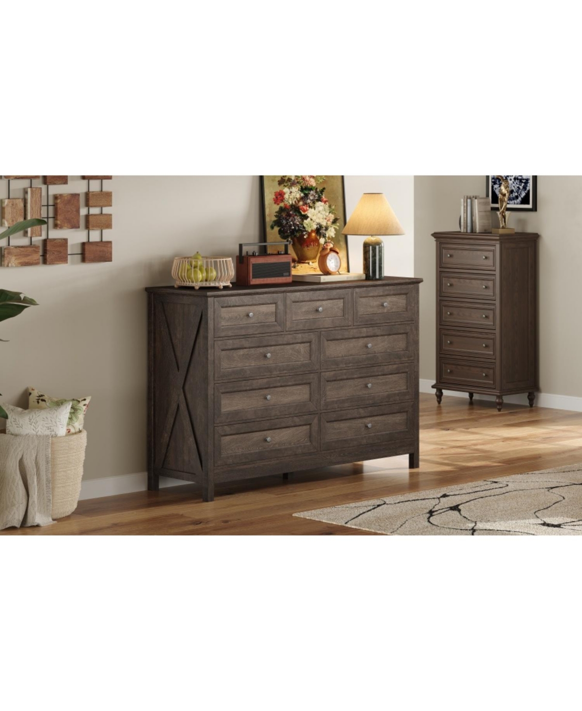 Streamdale Furniture Rustic Wood 9-Drawer Dresser - Brown
