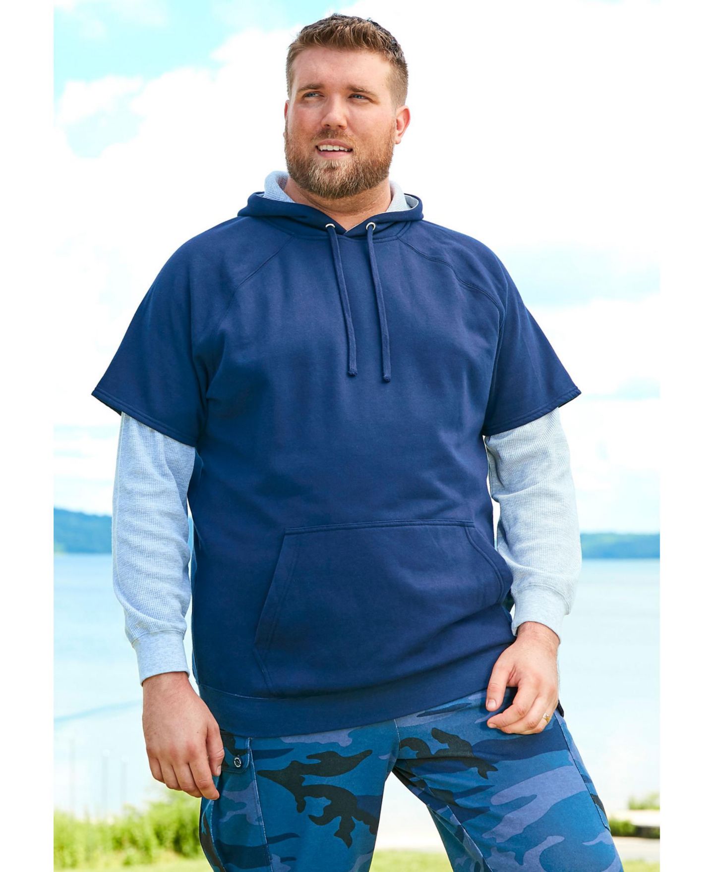Мужское худи Boulder Creek Big & Tall by KingSize Thermal-Lined Layered Look, цвет: Стальной камуфляжный — фото 3
