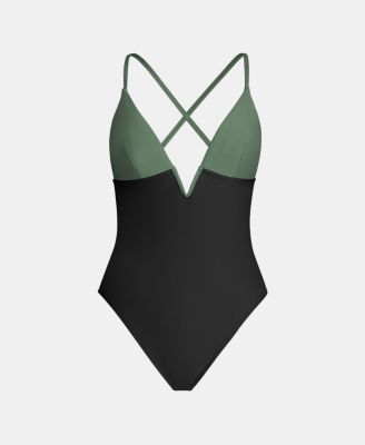 Women's Deep V Neck Crisscross One Piece Swimsuit