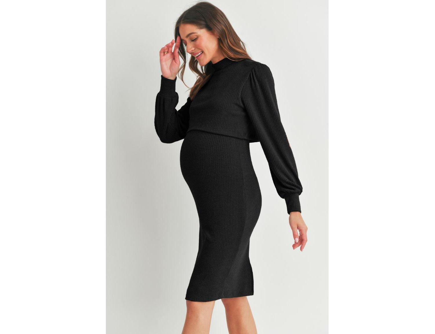 Women's Double Layer Mock Neck Ribbed Nursing Dress