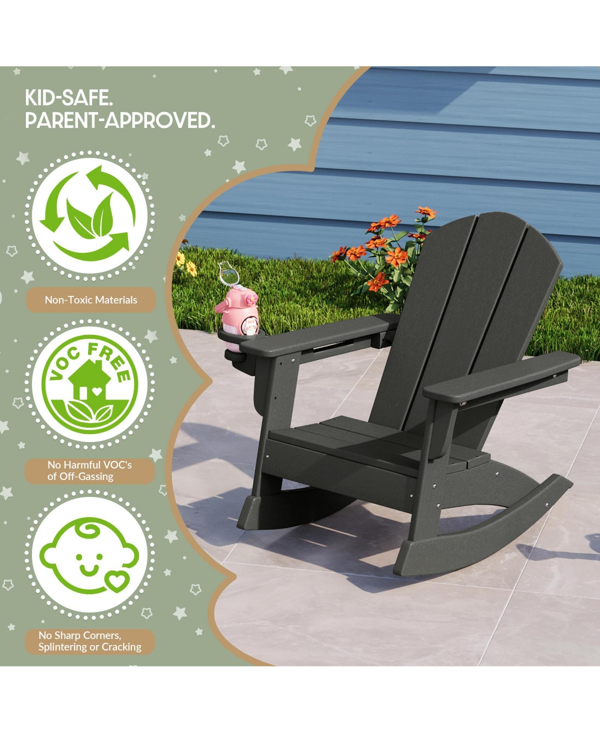 WestinTrends Outdoor Hdpe Plastic Preschool Toddler Classic Adirondack Rocking Chairs