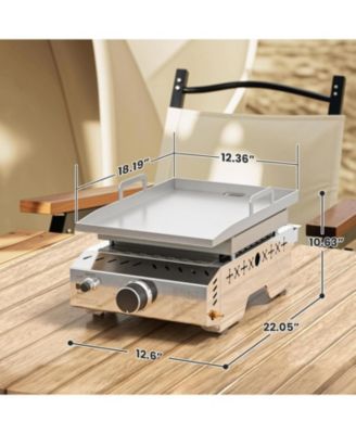 Portable Propane Griddle, 8000BTU Tabletop Portable Propane Gas Grill with One Burner, Stainless Steel Flat Top Grill, Outdoor Cooking