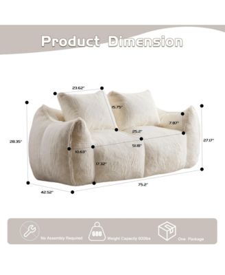 Ergonomic Bean Bag Sofa Loveseat for Adults, Ultra Soft Fluffy Chase Lounge Chair for Living Room Bedroom, No Assembly Required with Pillows