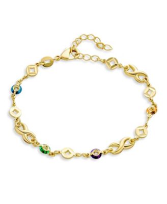 Colorful Alternating Jewel Tone Crystal Love Infinity Anklet Bracelet Gold Plated 10 Inch