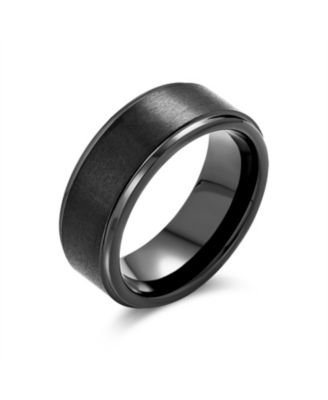 Plain Simple Beveled Edge Black Matte Titanium Band Ring 8MM Comfort Fit