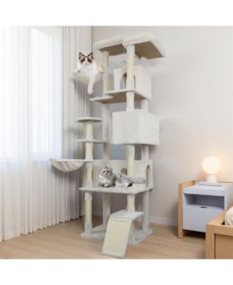 84" Beige Cat Tree Tower with Large Condo, Sisal Scratching Post & Hammock