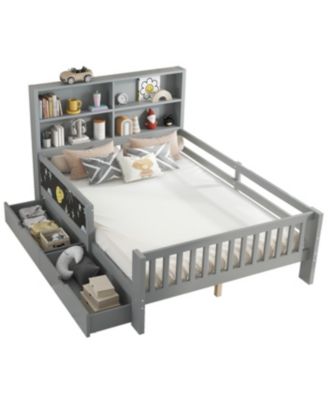 Streamdale Full Platform Bed with Chalkboard, Storage, Shelves, Gray