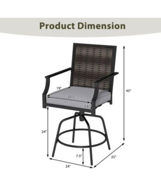 Costway Outdoor PE Wicker Swivel Bar Stools with Back Armrests and Cushion