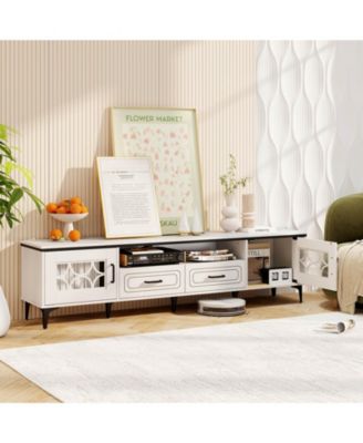 71" TV Stand for TVs up to 80" with Open Compartment Side Cabinets & Drawers