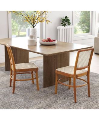 Set of 2 Boho Dining Chairs with Teak Wood Structure & Footrests for Indoor Use