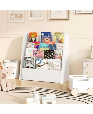 4-tier Kids Wooden Bookshelf Toddlers Book Rack with Deep Shelves