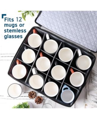 Coffee Mug Storage, 2 Pack Quilted and Stackable Coffee Cup Storage Organizer for Service of 24, Mug Storage Box with Dividers