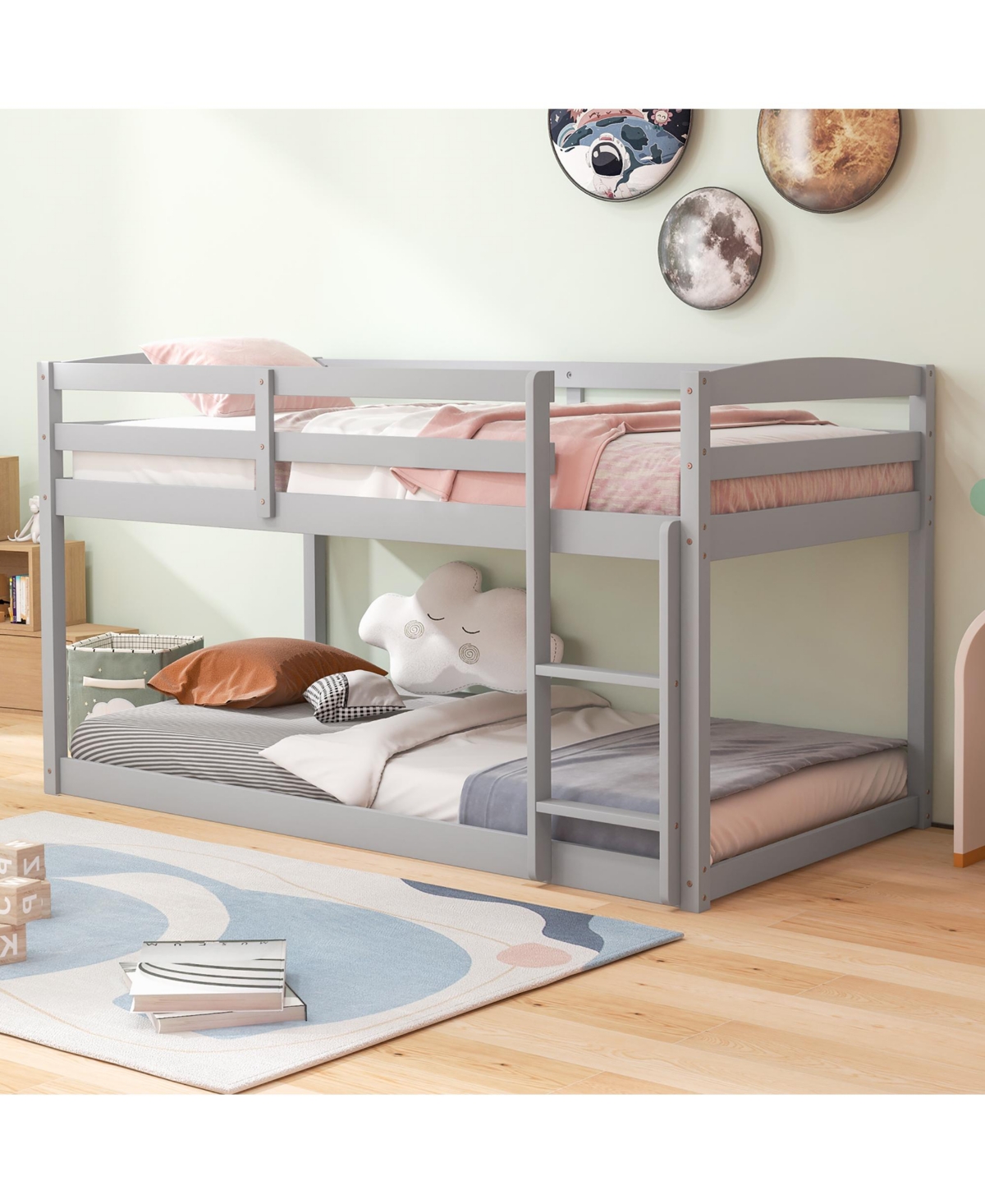 Costway Twin over Low Bunk Bed with Guardrails Integrated Ladder Kids Wooden
