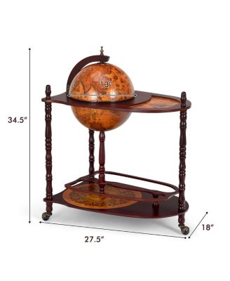 Wood Globe Wine Bar Stand 34'' H 16th Century Italian Rack Liquor Bottle Shelf