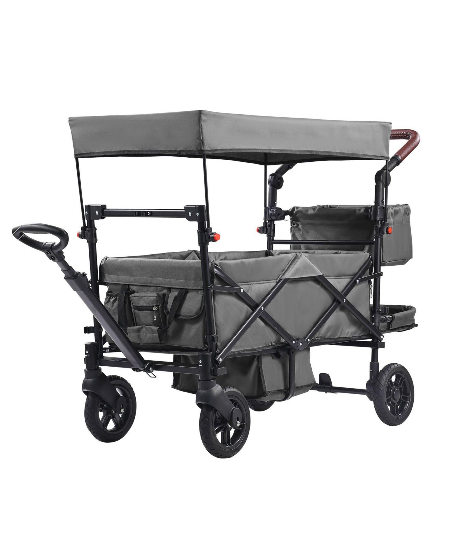 SUGFIT Wagon Stroller for 2 Kids Folding Push-Pull Stroller with Canopy Grey