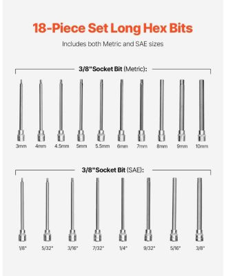 SUGFIT 18-Piece Extra Long Allen Hex Bit Set for Hard-to-Reach Applications